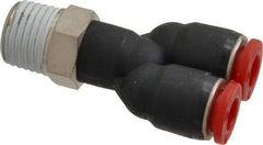 Norgren - 6mm Tube OD, 1/4 BSPT Brass Push-to-Connect Tube Male Parallel Y - Tube to Male BSPT Connection, 150 Max psi, Nitrile O-Ring, 0 to 175°F Working Temp - Exact Tool & Supply