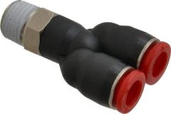 Norgren - 8mm Tube OD, 1/4 BSPT Brass Push-to-Connect Tube Male Parallel Y - Tube to Male BSPT Connection, 150 Max psi, Nitrile O-Ring, 0 to 175°F Working Temp - Exact Tool & Supply