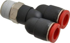 Norgren - 10mm Tube OD, 3/8 BSPT Brass Push-to-Connect Tube Male Parallel Y - Tube to Male BSPT Connection, 150 Max psi, Nitrile O-Ring, 0 to 175°F Working Temp - Exact Tool & Supply