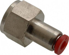 Norgren - 4mm Tube OD, 1/4 BSPP Brass Push-to-Connect Tube Female Connector - Tube to Female BSPP Connection, 150 Max psi, Nitrile O-Ring, 0 to 175°F Working Temp - Exact Tool & Supply