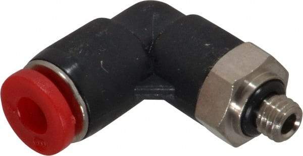 Norgren - 4mm Tube OD, M5 Metric Brass Push-to-Connect Tube Male Swivel Elbow - Tube to Metric Thread Connection, 150 Max psi, Nitrile O-Ring, 0 to 175°F Working Temp - Exact Tool & Supply