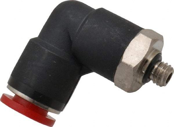 Norgren - 6mm Tube OD, M5 Metric Brass Push-to-Connect Tube Male Swivel Elbow - Tube to Metric Thread Connection, 150 Max psi, Nitrile O-Ring, 0 to 175°F Working Temp - Exact Tool & Supply