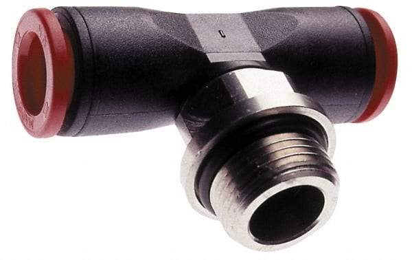 Norgren - 8mm Tube OD, 3/8 BSPP Brass Push-to-Connect Tube Male Swivel Branch Tee - Tube to Male BSPP Connection, 150 Max psi, Nitrile O-Ring, 0 to 175°F Working Temp - Exact Tool & Supply