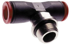 Norgren - 8mm Tube OD, 3/8 BSPP Brass Push-to-Connect Tube Male Swivel Branch Tee - Tube to Male BSPP Connection, 150 Max psi, Nitrile O-Ring, 0 to 175°F Working Temp - Exact Tool & Supply