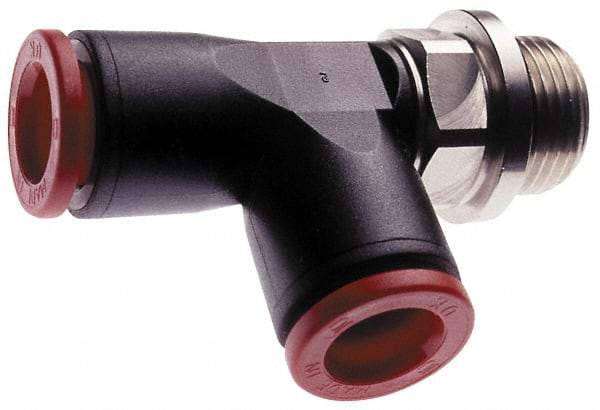 Norgren - 8mm Tube OD, 1/4 BSPP Brass Push-to-Connect Tube Male Swivel Run Tee - Tube to Male BSPP Connection, 150 Max psi, Nitrile O-Ring, 0 to 175°F Working Temp - Exact Tool & Supply