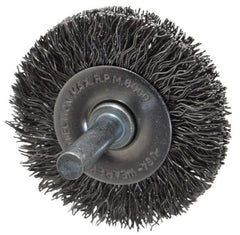 Made in USA - 2" OD, 1/4" Shank Diam, Crimped Steel Wheel Brush - 1/4" Face Width, 0.014" Filament Diam, 6,000 RPM - Exact Tool & Supply