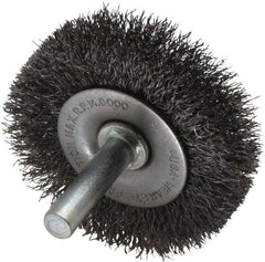 Made in USA - 2" OD, 1/4" Shank Diam, Crimped Steel Wheel Brush - 1/4" Face Width, 0.008" Filament Diam, 6,000 RPM - Exact Tool & Supply