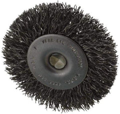 Made in USA - 2-1/2" OD, 1/4" Shank Diam, Crimped Steel Wheel Brush - 1/4" Face Width, 0.014" Filament Diam, 4,500 RPM - Exact Tool & Supply