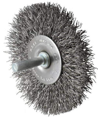 Made in USA - 3" OD, 1/4" Shank Diam, Crimped Steel Wheel Brush - 1/4" Face Width, 0.014" Filament Diam, 4,500 RPM - Exact Tool & Supply