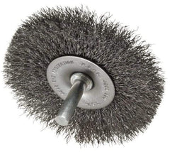 Made in USA - 3" OD, 1/4" Shank Diam, Crimped Steel Wheel Brush - 1/4" Face Width, 0.008" Filament Diam, 4,500 RPM - Exact Tool & Supply
