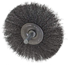 Made in USA - 3-1/2" OD, 1/4" Shank Diam, Crimped Steel Wheel Brush - 1/4" Face Width, 0.008" Filament Diam, 4,500 RPM - Exact Tool & Supply