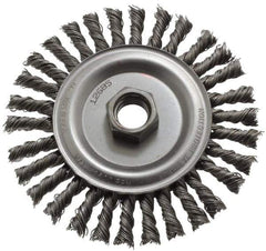 Anderson - 4-1/2" OD, 5/8-11 Arbor Hole, Knotted Steel Wheel Brush - 1/4" Face Width, 13/16" Trim Length, 0.02" Filament Diam, 12,500 RPM - Exact Tool & Supply