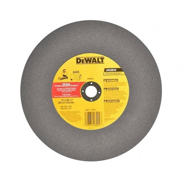 DeWALT - 14" Aluminum Oxide Cutoff Wheel - 7/64" Thick, 1" Arbor, 4,300 Max RPM, Use with Stationary Tools - Exact Tool & Supply