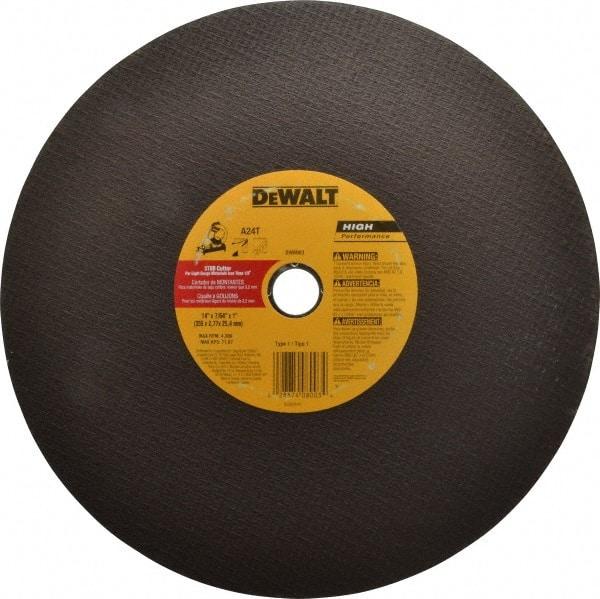 DeWALT - 14" Aluminum Oxide Cutoff Wheel - 7/64" Thick, 1" Arbor, 5,000 Max RPM, Use with Stationary Tools - Exact Tool & Supply