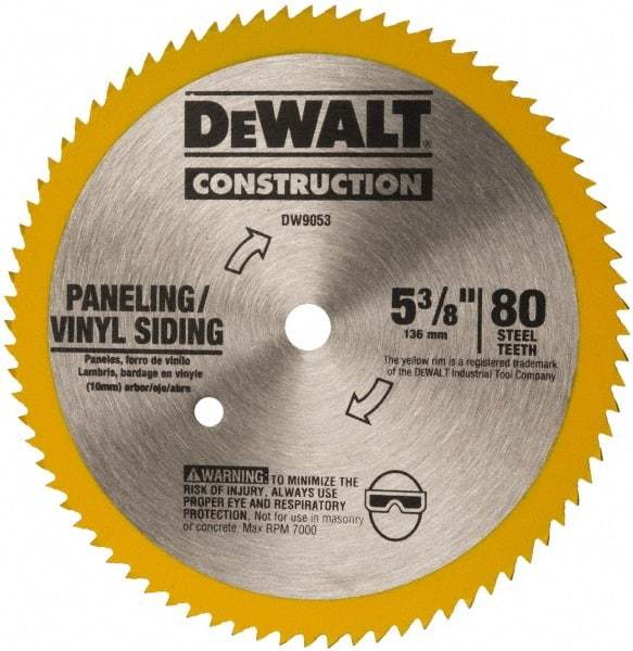 DeWALT - 5-3/8" Diam, 10mm Arbor Hole Diam, 80 Tooth Wet & Dry Cut Saw Blade - Steel, Standard Round Arbor - Exact Tool & Supply