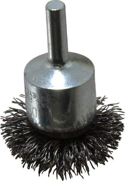 Anderson - 1-1/2" Brush Diam, Crimped, Flared End Brush - 1/4" Diam Shank, 20,000 Max RPM - Exact Tool & Supply