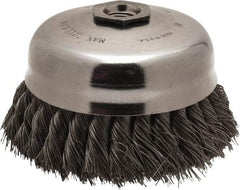 Anderson - 5" Diam, 5/8-11 Threaded Arbor, Steel Fill Cup Brush - 0.014 Wire Diam, 1-1/4" Trim Length, 7,000 Max RPM - Exact Tool & Supply