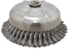 Anderson - 6" Diam, 5/8-11 Threaded Arbor, Steel Fill Cup Brush - 0.014 Wire Diam, 1-3/8" Trim Length, 6,600 Max RPM - Exact Tool & Supply