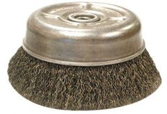 Anderson - 6" Diam, 5/8-11 Threaded Arbor, Stainless Steel Fill Cup Brush - 0.014 Wire Diam, 1-3/8" Trim Length, 6,600 Max RPM - Exact Tool & Supply
