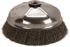 Anderson - 6" Diam, 5/8-11 Threaded Arbor, Steel Fill Cup Brush - 0.014 Wire Diam, 1-3/8" Trim Length, 6,600 Max RPM - Exact Tool & Supply