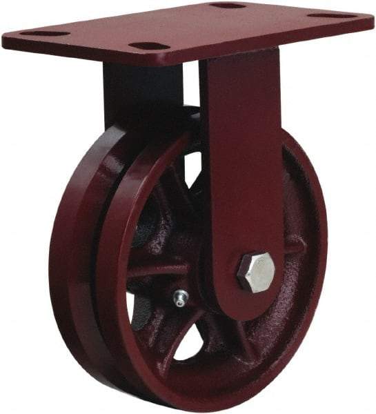 Hamilton - 6" Diam x 2" Wide, Iron Rigid Caster - 1,000 Lb Capacity, Top Plate Mount, 4-1/2" x 6-1/2" Plate, Straight Roller Bearing - Exact Tool & Supply