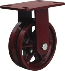 Hamilton - 6" Diam x 2" Wide, Iron Rigid Caster - 1,000 Lb Capacity, Top Plate Mount, 4-1/2" x 6-1/2" Plate, Straight Roller Bearing - Exact Tool & Supply