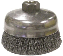 Anderson - 5" Diam, 5/8-11 Threaded Arbor, Steel Fill Cup Brush - 0.014 Wire Diam, 1-1/4" Trim Length, 9,000 Max RPM - Exact Tool & Supply