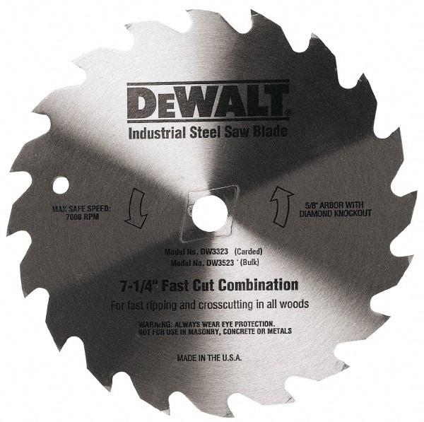 DeWALT - 7-1/4" Diam, 5/8" Arbor Hole Diam, 140 Tooth Wet & Dry Cut Saw Blade - Steel, Smooth Action, Standard Round Arbor - Exact Tool & Supply