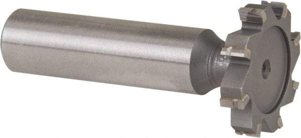 Made in USA - 1" Diam x 3/16" Face Width, Carbide-Tipped, 8 Teeth, Shank Connection Woodruff Keyseat Cutter - Uncoated, 2-3/16" OAL x 1/2" Shank, Straight Teeth, ANSI 608, Old Standard 13 - Exact Tool & Supply