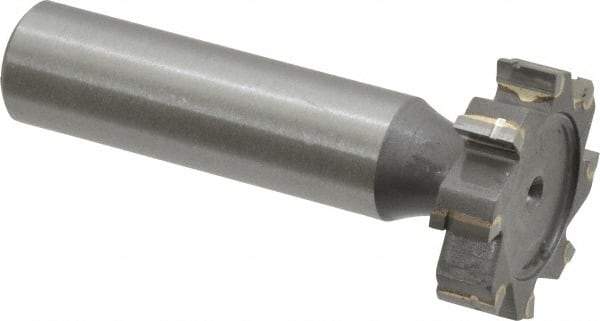 Made in USA - 1" Diam x 1/4" Face Width, Carbide-Tipped, 8 Teeth, Shank Connection Woodruff Keyseat Cutter - Uncoated, 2-1/4" OAL x 1/2" Shank, Straight Teeth, ANSI 808, Old Standard 15 - Exact Tool & Supply