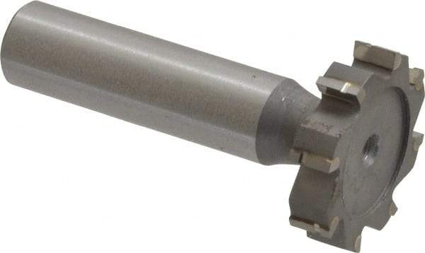 Made in USA - 1-1/8" Diam x 1/4" Face Width, Carbide-Tipped, 8 Teeth, Shank Connection Woodruff Keyseat Cutter - Uncoated, 2-1/4" OAL x 1/2" Shank, Straight Teeth, ANSI 809, Old Standard 18 - Exact Tool & Supply