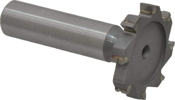Made in USA - 1-1/4" Diam x 3/16" Face Width, Carbide-Tipped, 8 Teeth, Shank Connection Woodruff Keyseat Cutter - Uncoated, 2-3/16" OAL x 1/2" Shank, Straight Teeth, ANSI 610, Old Standard 19 - Exact Tool & Supply