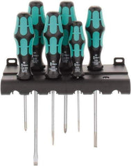 Wera - 6 Piece Slotted & Phillips Screwdriver Set - Round Shank, Ergonomic Handle, Bit Sizes: Philips #1 & #2 - Exact Tool & Supply