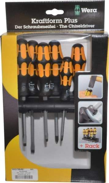 Wera - 6 Piece Phillips & Slotted Screwdriver Set - Round Shank, Ergonomic Handle, Bit Sizes: Philips #1 & #2 - Exact Tool & Supply