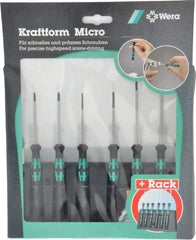 Wera - 6 Piece Phillips & Slotted Screwdriver Set - Round Shank, Ergonomic Handle, Bit Sizes: Philips #00 & #0 - Exact Tool & Supply