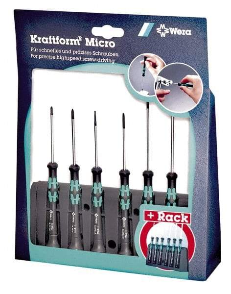 Wera - 6 Piece Phillips & Slotted Screwdriver Set - Round Shank, Ergonomic Handle, Bit Sizes: Philips #0 & #1 - Exact Tool & Supply
