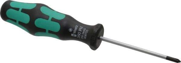 Wera - #0, 5-1/2" OAL, Standard Phillips Screwdriver - 2-3/8" Blade Length, Round Shank, Ergonomic Handle - Exact Tool & Supply
