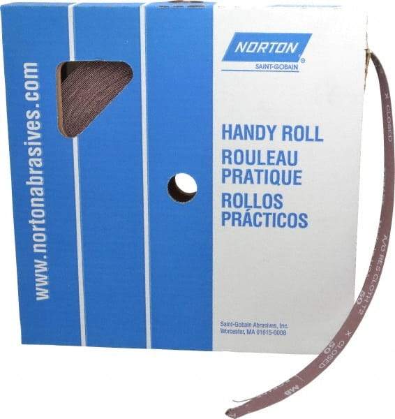 Norton - 1" x 50 Yd 50 Grit Aluminum Oxide Cloth Roll - Coarse Grade, J Weighted Backing - Exact Tool & Supply