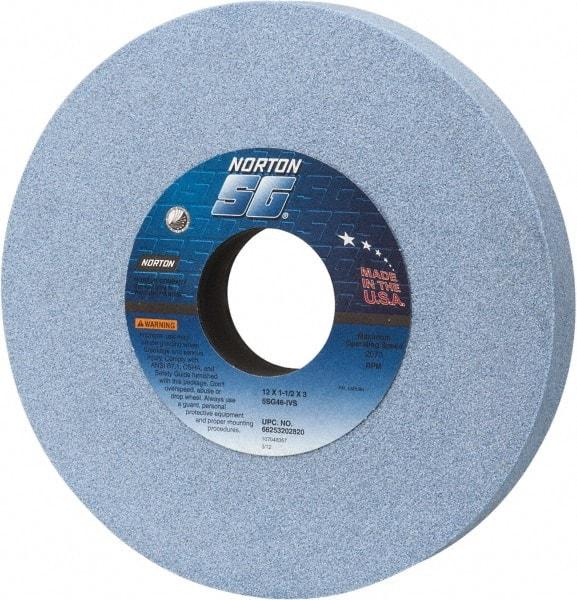 Norton - 12" Diam x 3" Hole x 1-1/2" Thick, I Hardness, 46 Grit Surface Grinding Wheel - Ceramic, Type 1, Coarse Grade, 2,070 Max RPM, Vitrified Bond, No Recess - Exact Tool & Supply