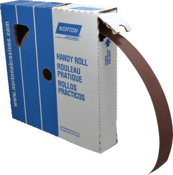 Norton - 1-1/2" x 50 Yd 120 Grit Aluminum Oxide Cloth Roll - Fine Grade, J Weighted Backing - Exact Tool & Supply