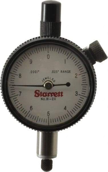 Starrett - 0.025" Range, 0-10 Dial Reading, 0.0001" Graduation Dial Drop Indicator - 1-11/16" Dial, 0.01" Range per Revolution - Exact Tool & Supply