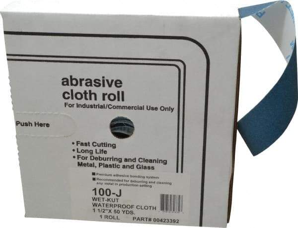 Value Collection - 1-1/2" x 50 Yd 100 Grit Aluminum Oxide Cloth Roll - Fine Grade, J Weighted Backing - Exact Tool & Supply
