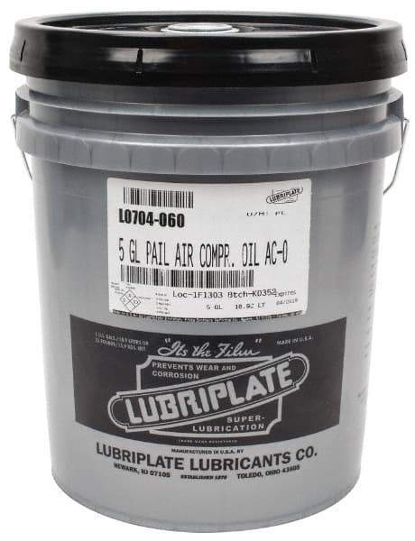 Lubriplate - 5 Gal Pail, ISO 32, SAE 10, Air Compressor Oil - 137 Viscosity (SUS) at 100°F, 43 Viscosity (SUS) at 210°F, Series AC-0 - Exact Tool & Supply