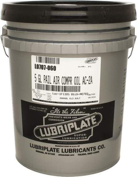 Lubriplate - 5 Gal Pail, ISO 100, SAE 30, Air Compressor Oil - 430 Viscosity (SUS) at 100°F, 63 Viscosity (SUS) at 210°F, Series AC-2A - Exact Tool & Supply