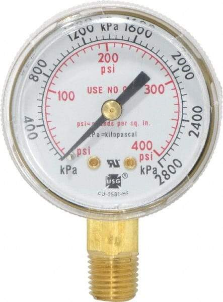 Victor - 1/4 Inch NPT, 400 Max psi, Steel Case Cylinder Pressure Gauge - 2 Inch Dial Diameter, All Gases - Exact Tool & Supply