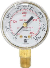 Victor - 1/4 Inch NPT, 400 Max psi, Steel Case Cylinder Pressure Gauge - 2 Inch Dial Diameter, All Gases - Exact Tool & Supply