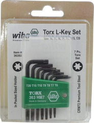 Wiha - 7 Piece T6 to T20 L-Key Short Arm Torx Key Set - T6, T7, T8, T9, T10, T15, T20 Torx Size - Exact Tool & Supply