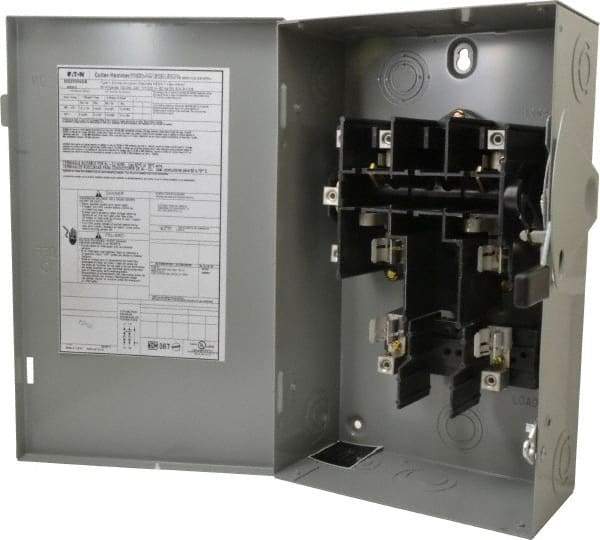 Eaton Cutler-Hammer - 60 Amp, 240 VAC, 2 Pole Fused Safety Switch - NEMA 1, 1 Phase, 3 to 10 hp at 240 VAC (Single Phase), 7-1/2 to 15 hp at 240 VAC (Triple Phase), DPST Contact Form - Exact Tool & Supply