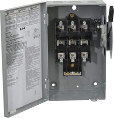 Eaton Cutler-Hammer - 30 Amp, 240 VAC, 3 Pole Fused Safety Switch - NEMA 1, 1 Phase, 1-1/2 to 3 hp at 240 VAC (Single Phase), 3 to 7-1/2 hp at 240 VAC (Triple Phase), 3PST Contact Form - Exact Tool & Supply