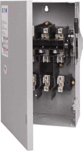 Eaton Cutler-Hammer - 60 Amp, 240 VAC, 3 Pole Fused Safety Switch - NEMA 1, 1 Phase, 3 to 10 hp at 240 VAC (Single Phase), 7-1/2 to 15 hp at 240 VAC (Triple Phase), 3PST Contact Form - Exact Tool & Supply